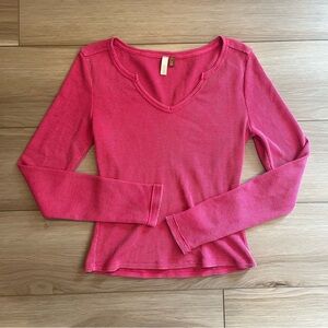 Anthropologie Pilcro Pink Notch Neck Long Sleeve Waffle Top